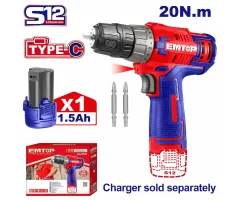 EMTOP ECDL12510 Lithium-Ion Cordless Drill | 12V, 20Nm