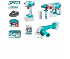 TOTAL TOSLI2301510 Cordless 3-PC Combo Kit | Hammer + Grinder + Driver