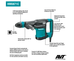 Makita HM0871C Demolition Hammer | 1,100W - 8.1J Impact Energy