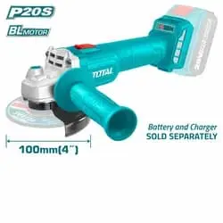 TOTAL TAGLI20107 Lithium-ion Brushless Angle Grinder – 20V
