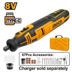 INGCO CMGLI0801 Lithium-Ion Cordless Grinder | 8V - USB Charging