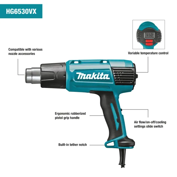 Makita HG6530VK Heat Gun Kit | 650°C - 3 Speeds - LCD Display